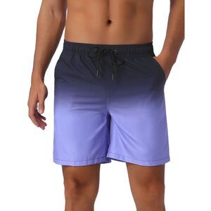 Gradient Color Drawstring Elastic Waist Summer Swimming Trunks Purple
